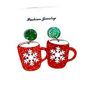 Glitter Christmas Cocoa Acrylic Earrings Red/Green/White